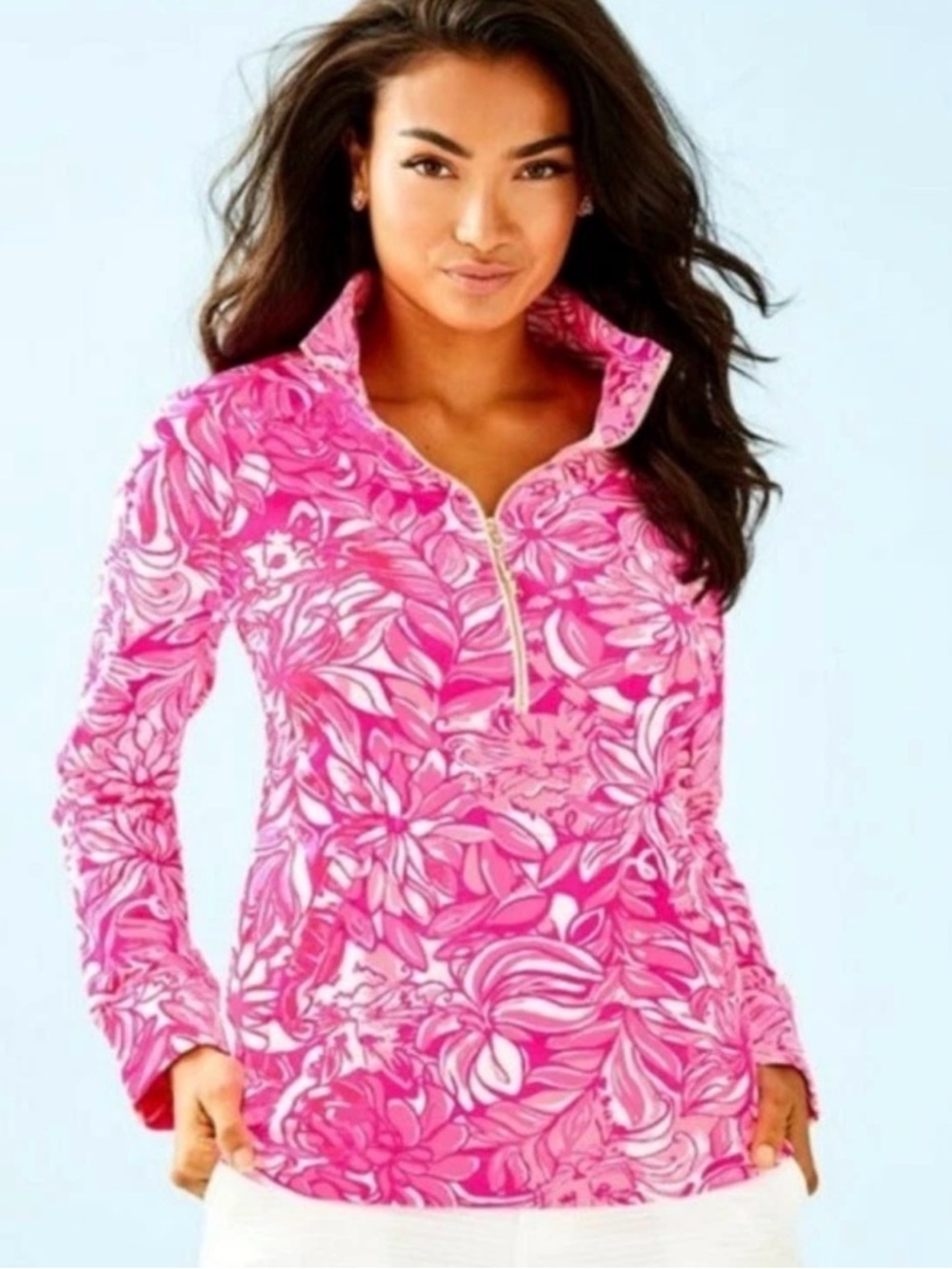 Lilly Pulitzer Pink Floral Half-Zip Popover